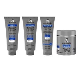 KIT maxihair PRANCHA E ESCOVA 3 Em 1 – 1 Shampoo + 1 Condicionador + 1 Máscara + Grátis um Defrizante