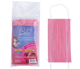 Máscara Descartável Tripla com Elástico Rosa com 12 unid. – CELS